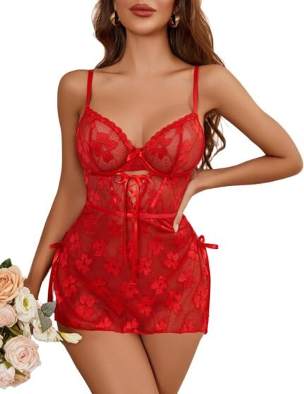 Avidlove Lingerie for Women Lace Babydoll Mesh Chemise Nightgown Side Slit Nightwear S-XXL Avidlove Lingerie for Women Lace Babydoll Mesh Chemise Nightgown Side Slit Nightwear S-XXL