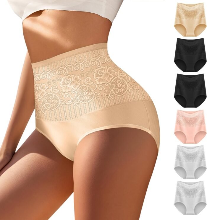 Women’s Cotton High Waisted Underwear Stretch Tummy Control Ladies Panties Full Coverage Postpartum Briefs 6 Pack