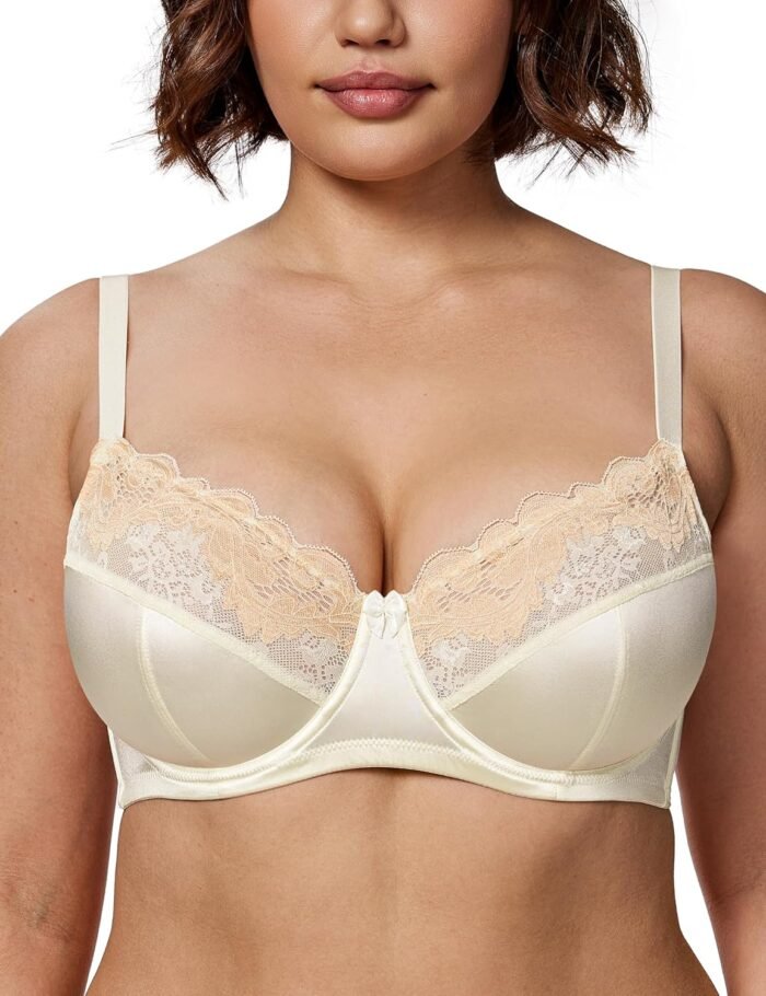 Wingslove Women’s Sexy Lace Bra Mesh Underwired Full Coverage Shelf Bra Unlined