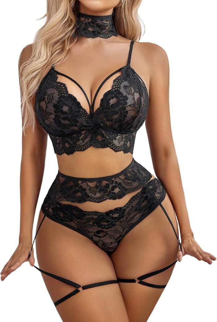 Avidlove Women Lingerie Set with Garter Belts Sexy Bra and Panty Set Lace Teddy Bodysuit