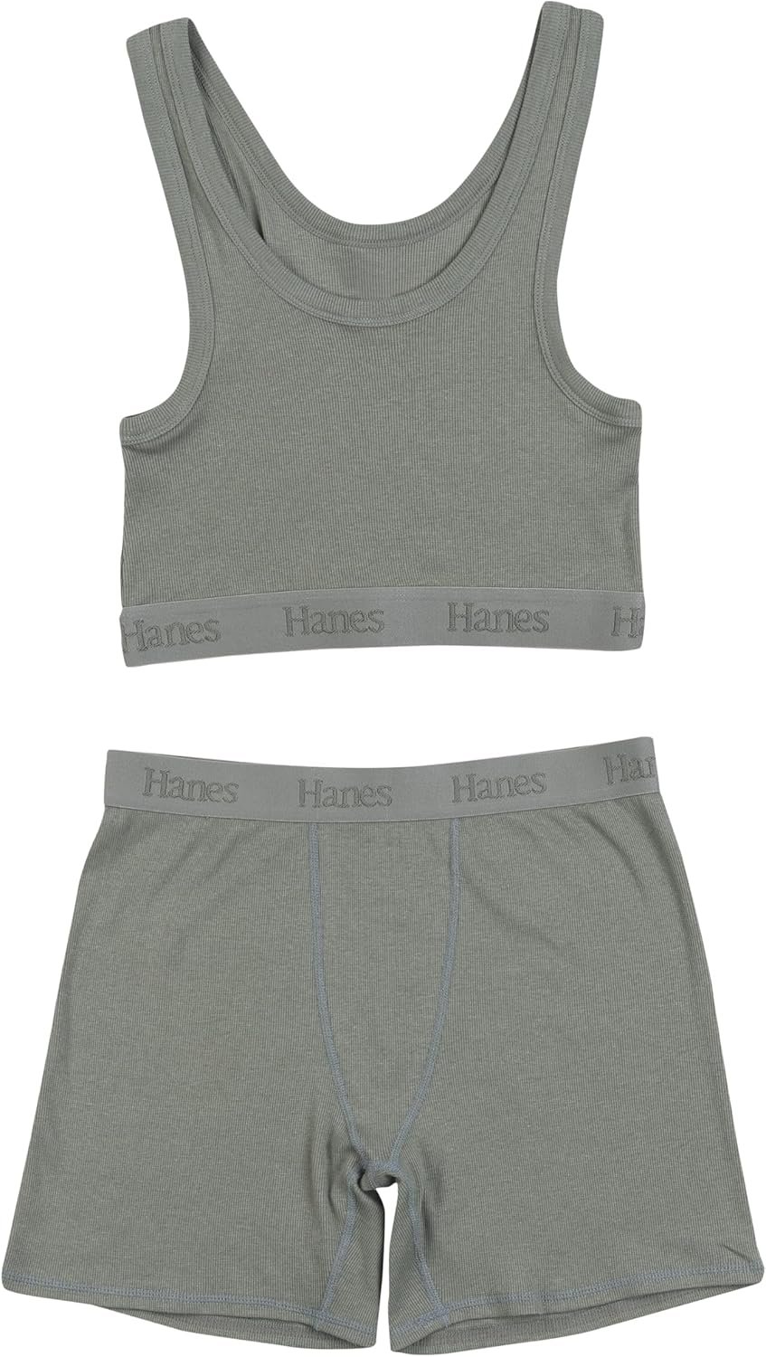 Hanes Women’s Originals SuperSoft Comfywear 2 Piece Lounge Crop Top & Boxer Shorts Loungewear Set Hanes Women’s Originals SuperSoft Comfywear 2 Piece Lounge Crop Top & Boxer Shorts Loungewear Set