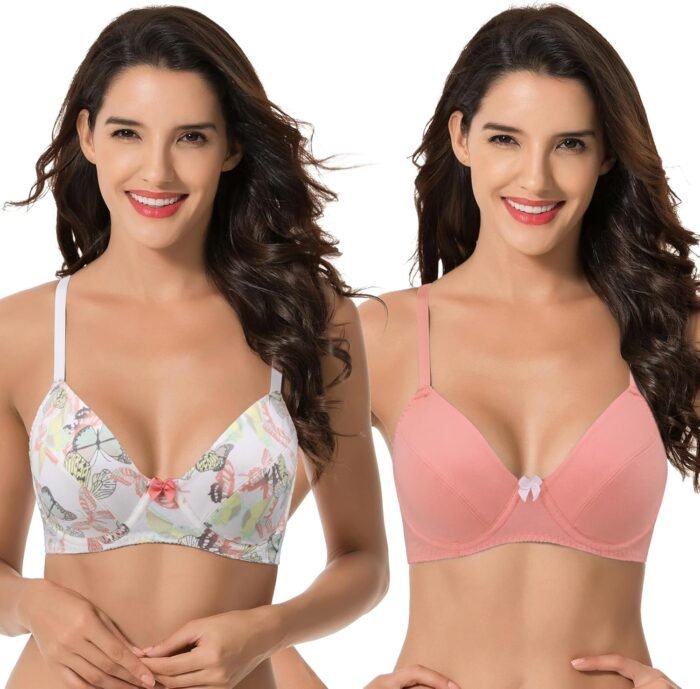 Curve Muse Women’s Plus Size Unlined Balconette Cotton Bra-2 or 3Pack