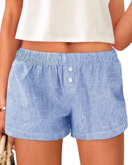 BTFBM Striped Boxer Shorts for Women 2025 Summer Elastic Waist Y2k Vacation Beach Bottoms Lounge Sleep Pj Pajama Shorts BTFBM Striped Boxer Shorts for Women 2025 Summer Elastic Waist Y2k Vacation Beach Bottoms Lounge Sleep Pj Pajama Shorts