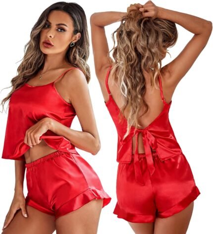 Ekouaer Womens Pajamas Set 2 Piece Satin Sleepwear Lingerie Soft Silk Pjs Cami Top and Shorts Sleep Camisole Nightwear Ekouaer Womens Pajamas Set 2 Piece Satin Sleepwear Lingerie Soft Silk Pjs Cami Top and Shorts Sleep Camisole Nightwear