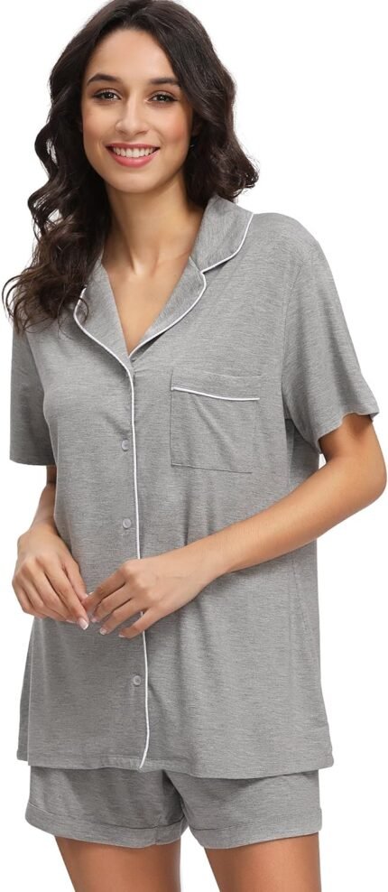 WiWi Viscose from Bamboo Soft Pajamas Set for Women Button Down Short Pajama Sets Plus Size Pjs Shorts Sleepwear S-4X WiWi Viscose from Bamboo Soft Pajamas Set for Women Button Down Short Pajama Sets Plus Size Pjs Shorts Sleepwear S-4X