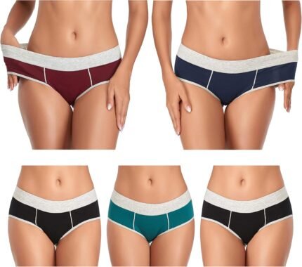 Cotton Underwear for Women Mid Rise Full Briefs Stretchy Ladies Hipster Panties 5Pack