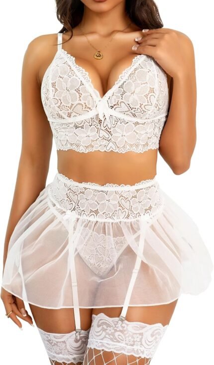 RSLOVE Lingerie Sets for Women Sexy – Lingerie for Women Lace Bra and Panty 3 Piece With Garter Belt Mesh Mini Skirt RSLOVE Lingerie Sets for Women Sexy – Lingerie for Women Lace Bra and Panty 3 Piece With Garter Belt Mesh Mini Skirt