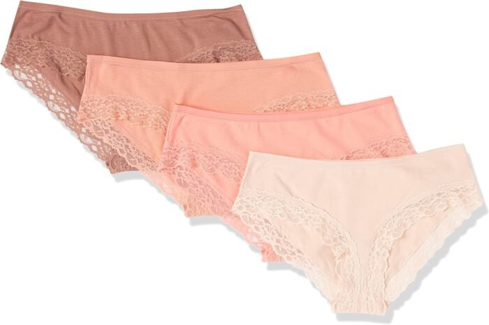Amazon Essentials Women’s Cotton and Lace Hipster Underwear, Pack of 4