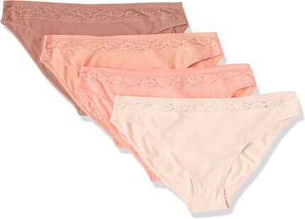 Amazon Essentials Women’s Cotton and Lace Bikini Underwear, Pack of 4 Amazon Essentials Women’s Cotton and Lace Bikini Underwear, Pack of 4