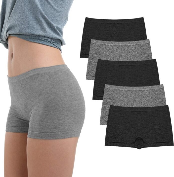 LALESTE Women’s Boyshort Underwear Full Coverage Seamless Panties Soft Stretch Boxer Briefs 5 Packs