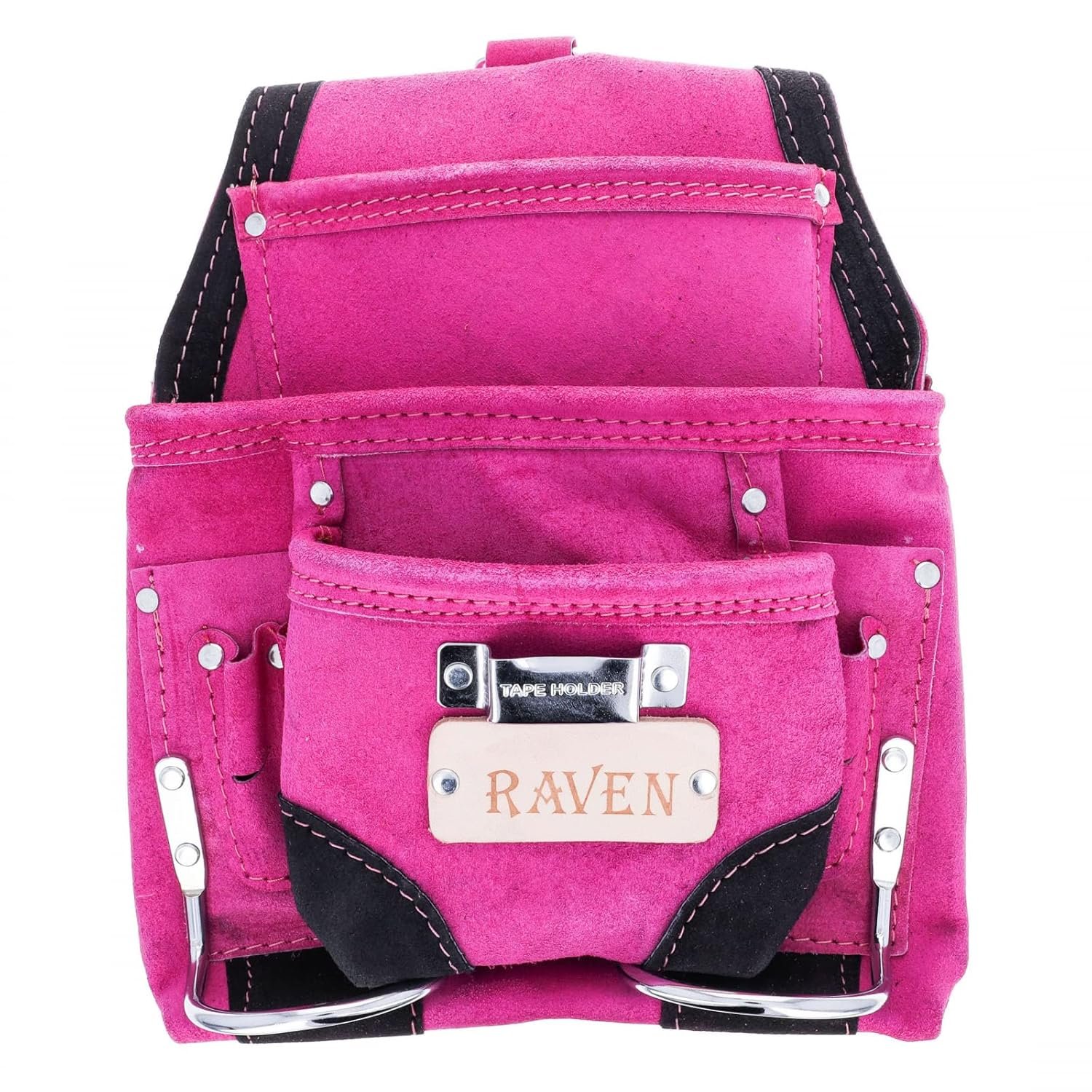 10 Pocket Tool Belt Pouch Heavy Duty Suede Leather Fits Hammer And Nails – Pink