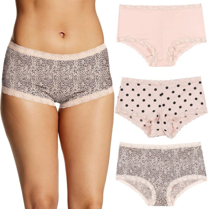 Maidenform Women’s Boyshort Underwear, Microfiber With Lace Boyshort Panties, One Fab Fit, 3-pack