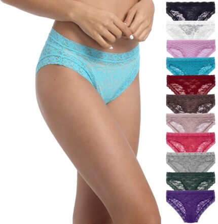 Women’s Lace Bikini Brief Underwear Invisible Seamless Half Back Coverage Panties Pack 8 Size XS-2XL