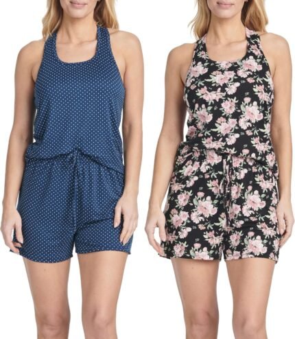 Real Essentials 4 Piece: Women’s Super-Soft Tank Top and Short Pajama Set – Loungewear Sleepwear (Available in Plus Size)
