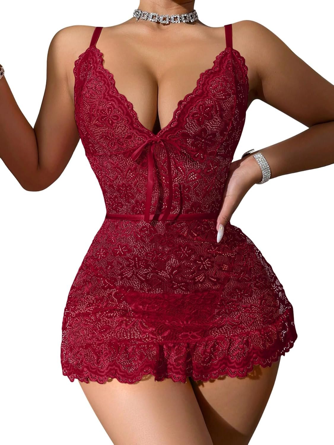 Sexy Sheer Mini Bodycon Babydoll Lace Li… Sexy Sheer Mini Bodycon Babydoll Lace Li…