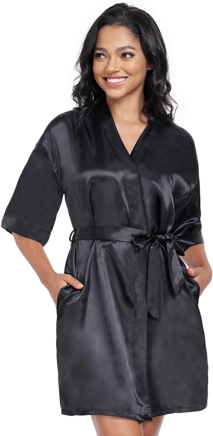 Women’s Short Satin Robes Lightweight Silky V-Neck Sleepwear,Wedding Bridal Party Bride Bridesmaid Bathrobes