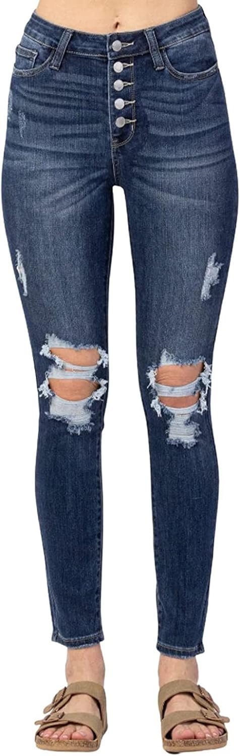 Judy Blue Women’s High Rise Button Fly Cuffed Skinny Jeans Judy Blue Women’s High Rise Button Fly Cuffed Skinny Jeans