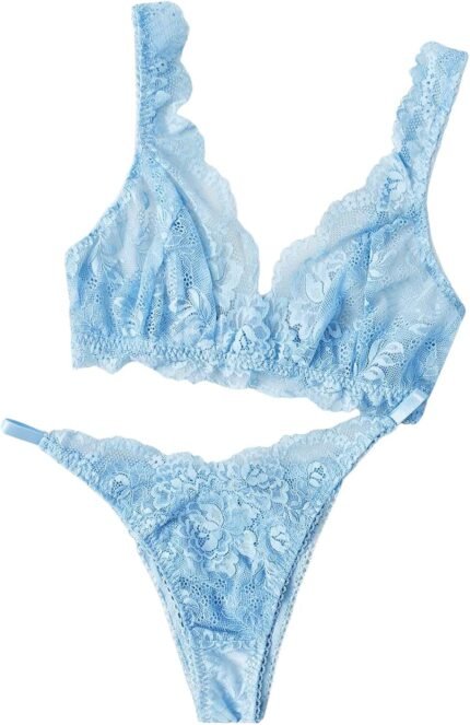 SOLY HUX Lingerie Set For Women Floral Lace Sexy Bra and Panty Sets 2 Piece Sheer Underwear Set