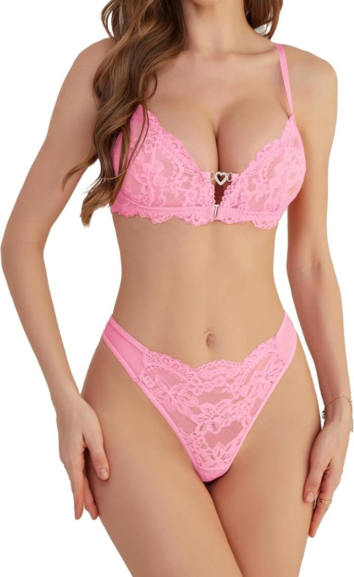 Donnalla Lingerie Units for Girls Attractive Lace Bra and Panty Set, Floral Entrance Closure No Padded Bralette and T-back Thong