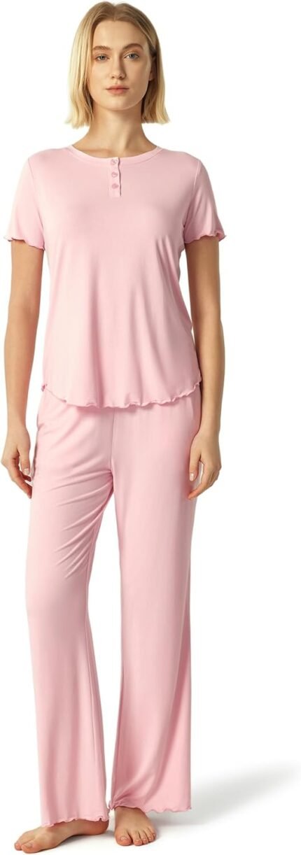 Bamboo Viscose Ladies’s Pajama Units Brief Sleeve High and Pants Two Piece Sleep Set Bamboo Viscose Ladies’s Pajama Units Brief Sleeve High and Pants Two Piece Sleep Set