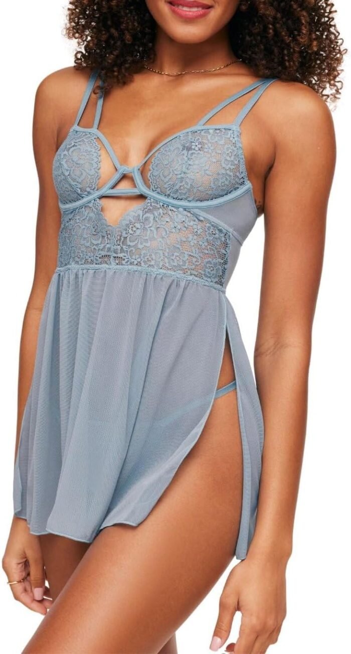Adore Me Rae Babydoll Costume & G-String Thong – XS-4X Common & Plus-Measurement Lace Lingerie Set, Underwire Plunge Bra & Thong