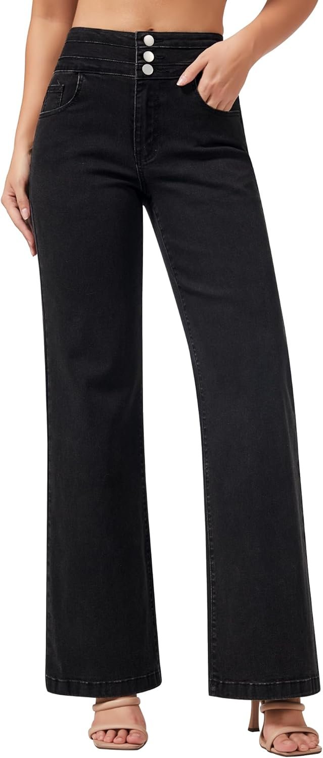 roswear Ladies’s Huge Leg Excessive Waisted Denims Stretchy Stylish Denim Denims