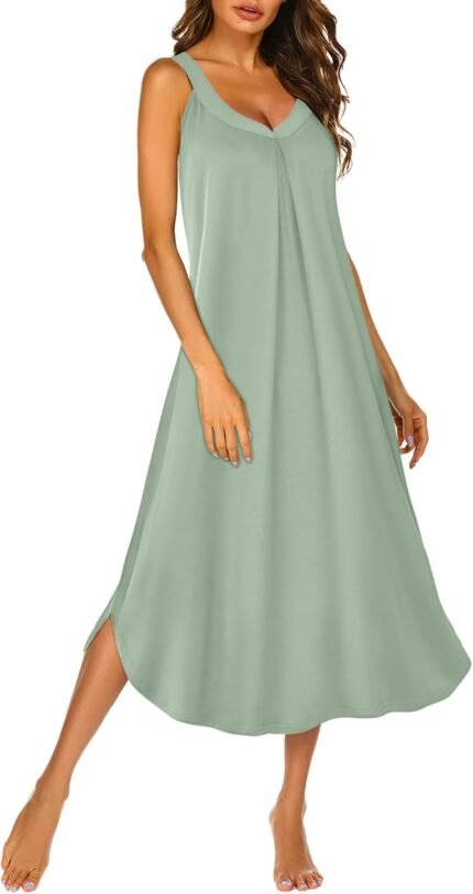 Ekouaer Sleeveless Nightgowns for Ladies Lengthy Evening Robe Pleated Full Size Sleepwear Tank Sleep Gown Slit Gown S-2XL Ekouaer Sleeveless Nightgowns for Ladies Lengthy Evening Robe Pleated Full Size Sleepwear Tank Sleep Gown Slit Gown S-2XL