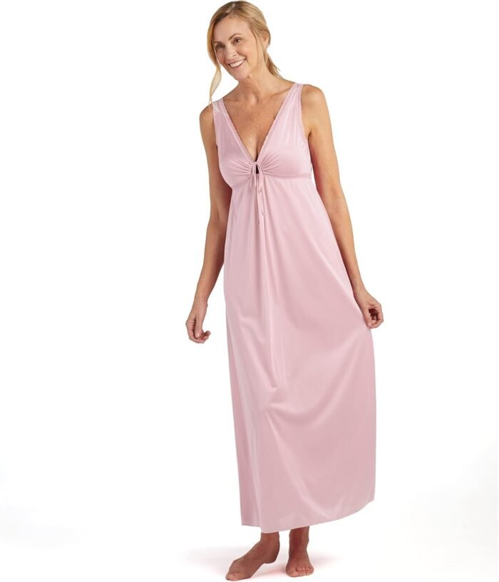 Miss Elaine Comfortable Nightgown, Sofiknit Nightgown with V-Neck, Ladies’s Sleepwear and Loungewear