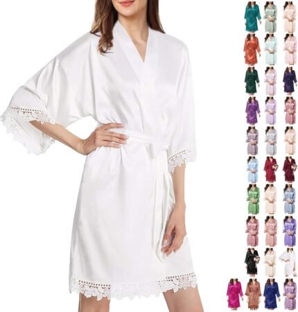 Womens Silk Gown Satin Gown Silky Kimono Lace Bathrobe Sleepwear Marriage ceremony For Bridal Bride Bridesmaid Robes