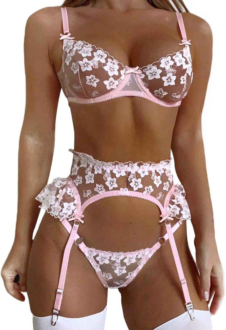 Kaei&Shi Bridal Lingerie,Floral Lace Ruffle Garter Lingerie Set,3 Piece Bachelorette Outfit For Bride Marriage ceremony Night time Honeymoon Kaei&Shi Bridal Lingerie,Floral Lace Ruffle Garter Lingerie Set,3 Piece Bachelorette Outfit For Bride Marriage ceremony Night time Honeymoon