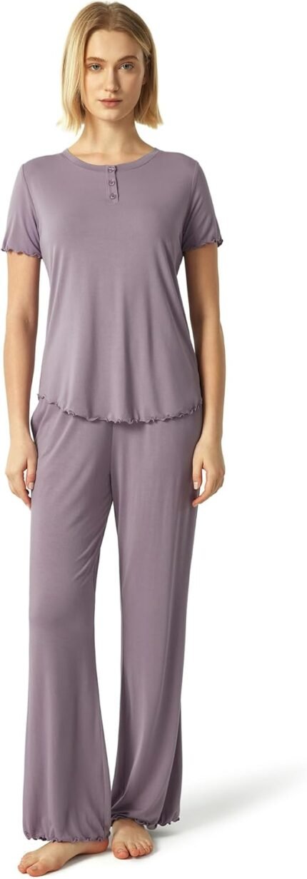 Bamboo Viscose Ladies’s Pajama Units Quick Sleeve Prime and Pants Two Piece Sleep Set Bamboo Viscose Ladies’s Pajama Units Quick Sleeve Prime and Pants Two Piece Sleep Set