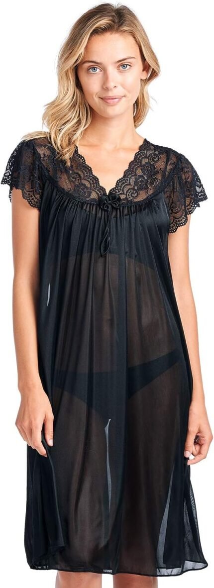 Informal Nights Girls’s Fancy Lace Neckline Silky Tricot Nightgown