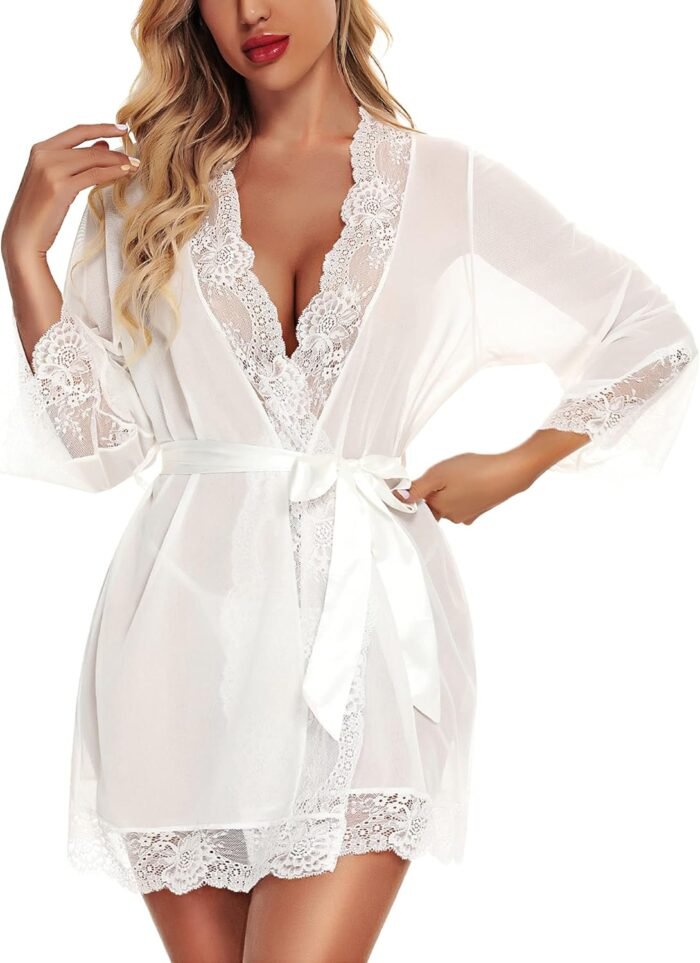 RSLOVE Girls Lace Kimono Gown Babydoll Chemise Lingerie Bride Gown for Marriage ceremony Celebration