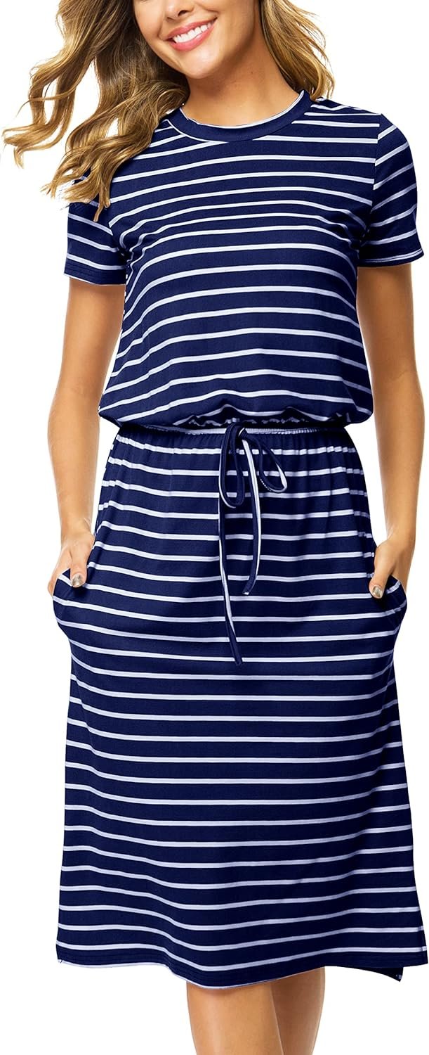Womens Summer season Cover Stomach Knee Size Journey Gown Pocket 2025 Spring Brief Sleeve Midi Work Informal Instructor Outfits