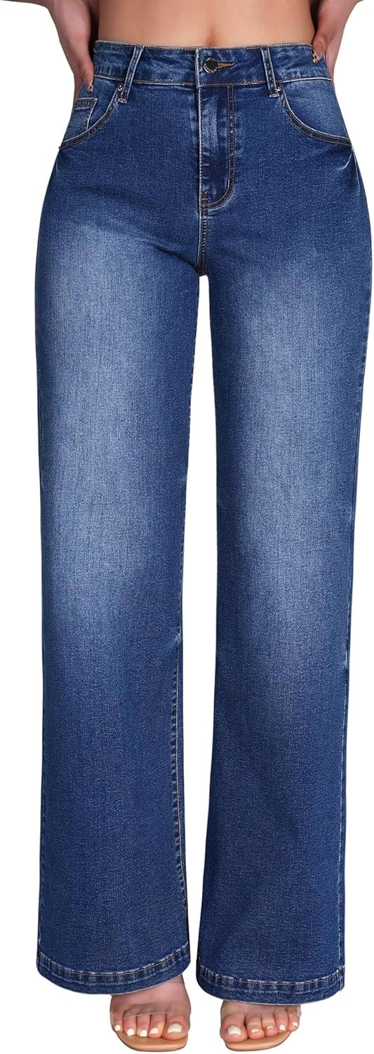 roswear Girls’s Broad Leg Denims Excessive Waisted Stretchy Denim Trouser Pants