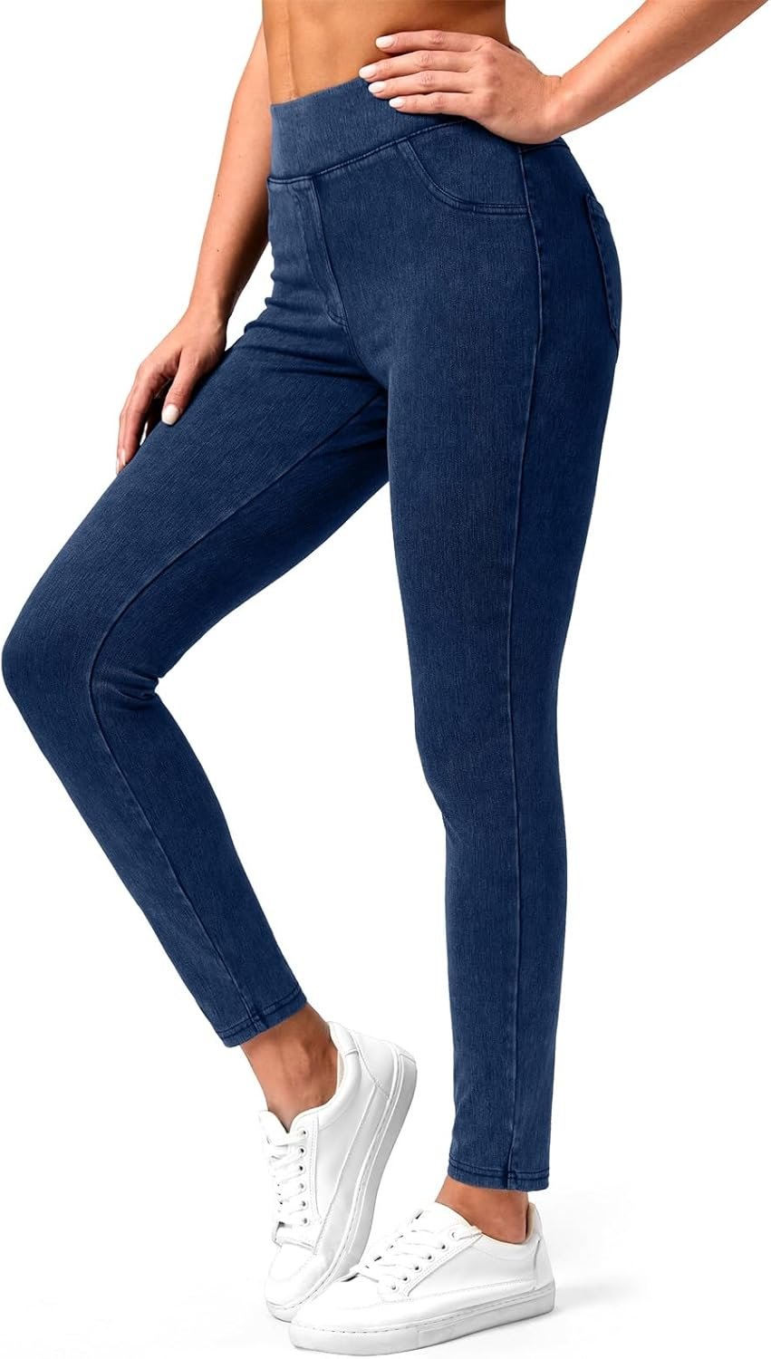 Rammus Jeggings Pull on Stretchy Denims for Ladies Excessive Waisted Skinny Jean Leggings Tummy Management Denim Pants with Pockets