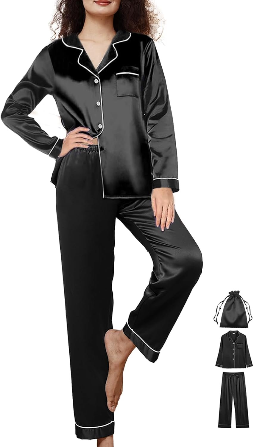 3Pcs Womens Silk Pajamas Set XS-3XL Satin Pajama Units Silky Pjs Set Lengthy Sleepwear Pj Units Loungewear Nightwear 3Pcs Womens Silk Pajamas Set XS-3XL Satin Pajama Units Silky Pjs Set Lengthy Sleepwear Pj Units Loungewear Nightwear