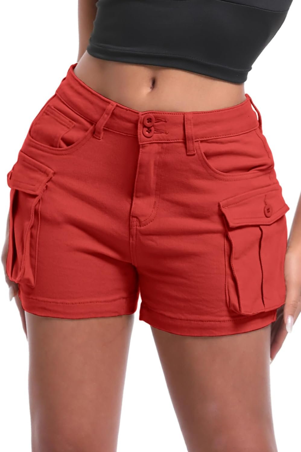 ELLEVEN Ladies’s Excessive-Stretch Cargo Shorts, Y2K Mini, Excessive Waisted, Slim-Fitted Jean Shorts with Pockets