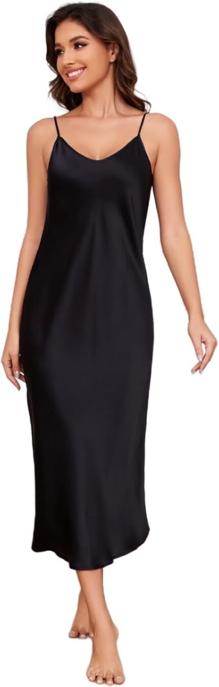THXSILK Silk Lengthy Nightgowns for Girls, Pure Mulberry Silk Charmeuse Nightdress, Lingerie Adjustable Strap