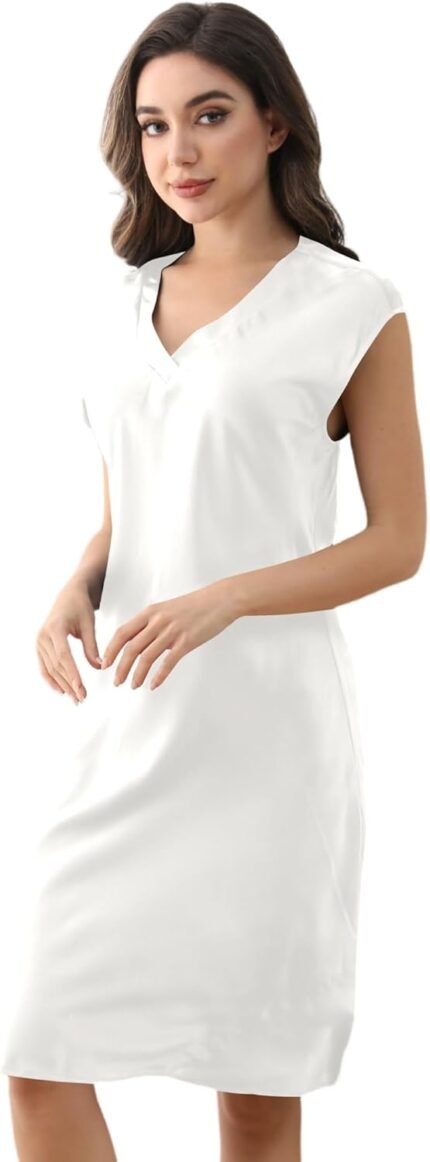 22 Momme Mulberry Silk Nightdress-Luxurious V-Neck Sleepwear for Ladies-Breathable, Hypoallergenic & Sturdy Lingerie