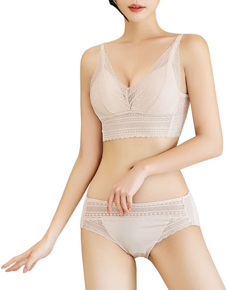 Lace Bralette Set Wireless Deep V Neck Super Soft Light push-up Bra LUA Lace Bralette Set Wireless Deep V Neck Super Soft Light push-up Bra LUA
