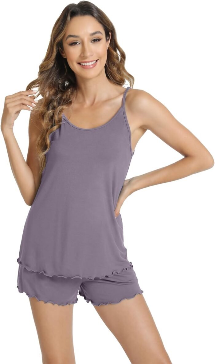 WiWi Lingerie Pajamas for Women Sexy Sleeveless Tops with Shorts Sets Viscose from Bamboo Cami Sleepwear Pjs S-XXL