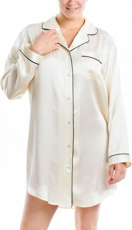 Women’s Luxury Silk Sleepwear 100% Mulberry Silk Long Sleeve Sleepshirt