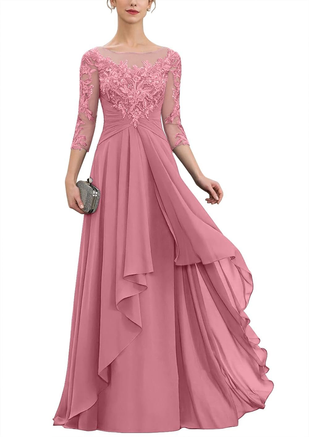 Ladies’s Lace Mom of The Bride Clothes for Wedding ceremony 2025 Scoop Neck Chiffon Aline Formal Night Robes