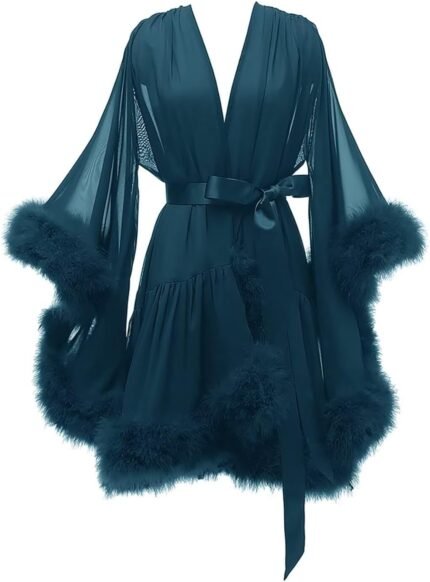 Changuan Feather Robe Chiffon Wedding Bridal Robes Short Lingerie Dressing Gown Sheer Nightgown Sleepwear Bathrobe