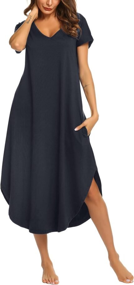 Ekouaer Nightgowns for Girls V Neck Nightshirts Brief Sleeve Smooth Sleepwear Facet Break up Pockets Lengthy Nightdress Ekouaer Nightgowns for Girls V Neck Nightshirts Brief Sleeve Smooth Sleepwear Facet Break up Pockets Lengthy Nightdress