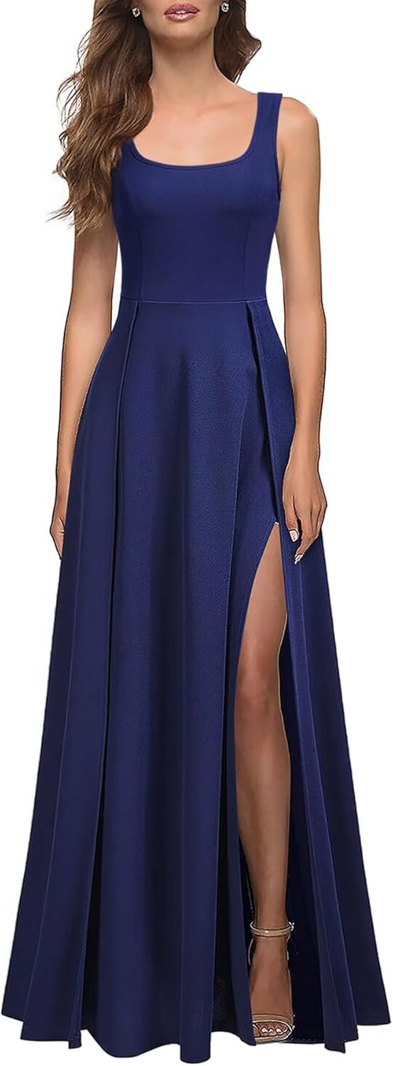 MUSHARE Girls’s Sq. Neck Attractive Break up Cocktail Get together Maxi Lengthy Formal Costume