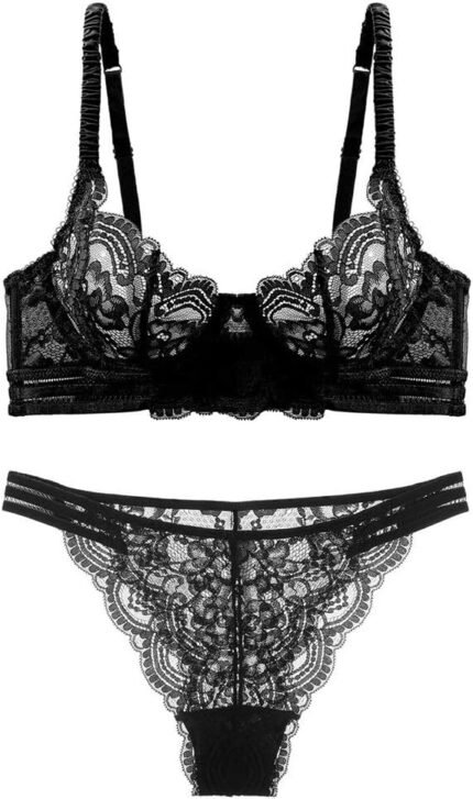 Guoeappa Girls’s Attractive Delicate Lace Lingerie Set See By means of Underwear Floral Lace Underwire Sheer Bra and Panty Set