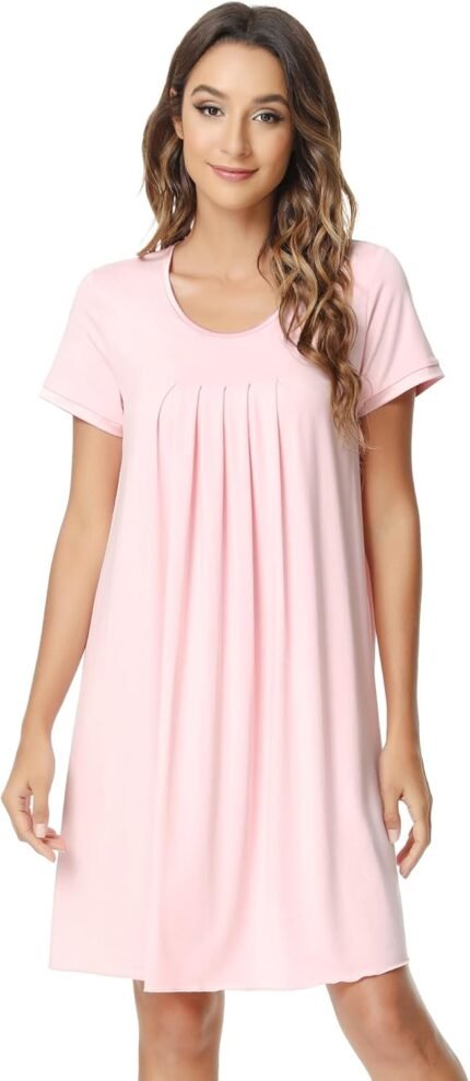 NACHILA Nightgowns for Girls-Viscose Constructed from Bamboo, Quick Sleeve Nightshirt Pleated Sleepshirts Comfortable Sleepwear