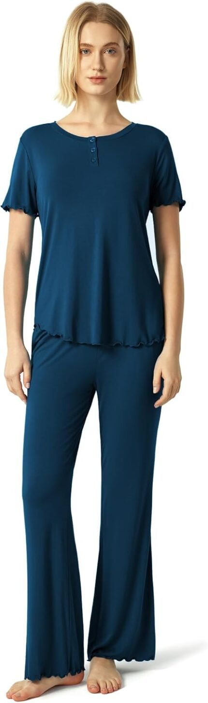 Bamboo Viscose Women’s Pajama Sets Short Sleeve Top and Pants Two Piece Sleep Set Bamboo Viscose Women’s Pajama Sets Short Sleeve Top and Pants Two Piece Sleep Set